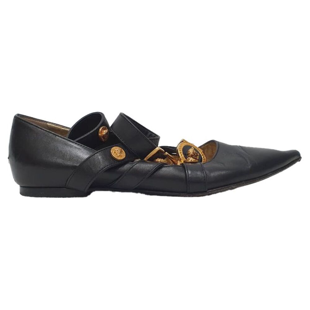 Versace Tribute Logo Ballerina Flats in Black Leather